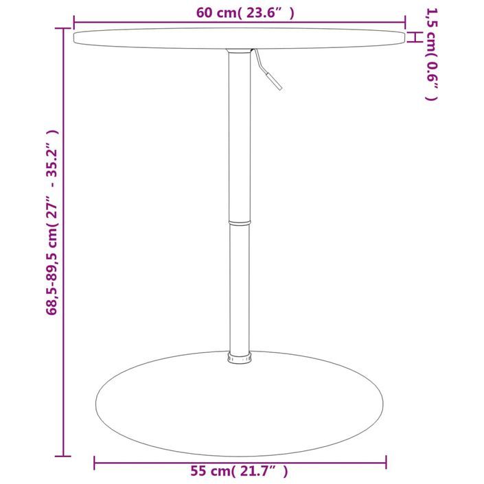 Table de bar marron clair Ø60x89,5 cm bois massif de chêne - Photo n°12