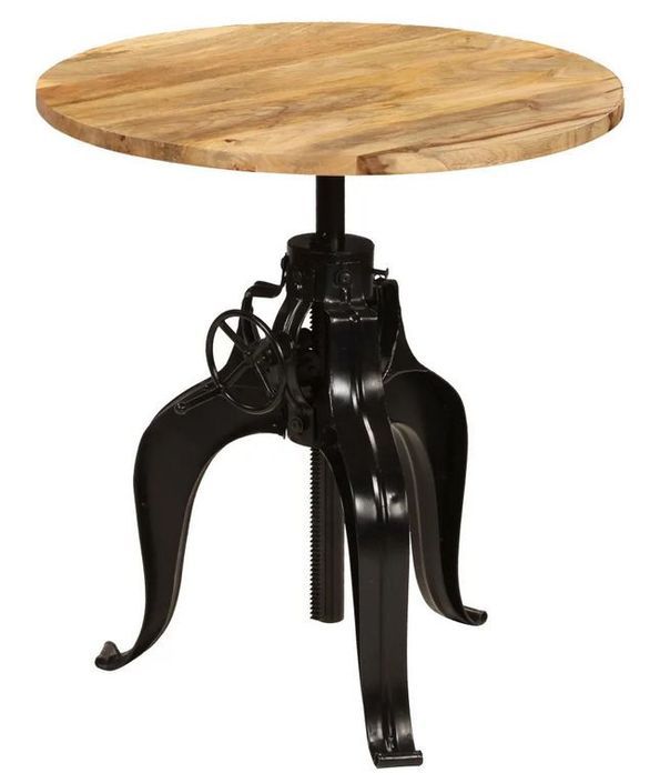 Table de bar réglable manguier massif clair et pieds métal noir Toven D 75 cm - Photo n°1