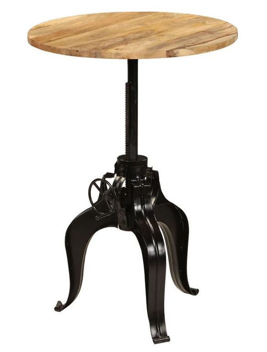 Table de bar réglable manguier massif clair et pieds métal noir Toven D 75 cm - Photo n°3