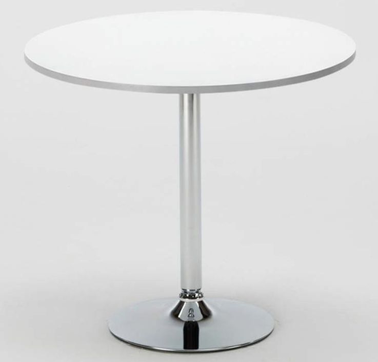 Table de bar ronde acier chromé et bois blanc Kindar D70xH76.5 cm - Photo n°1
