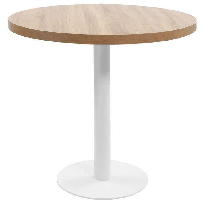 Table de bar ronde bois clair et pieds métal blanc Beth D 80 cm - Photo n°1