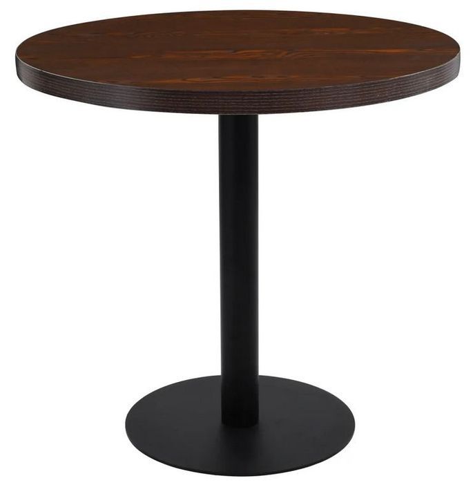Table de bar ronde bois foncé et pieds métal noir Beth D 80 cm - Photo n°1