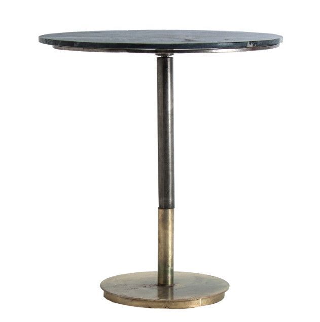 Table de bar ronde marbre noir et métal doré et noir Sacha - Photo n°1