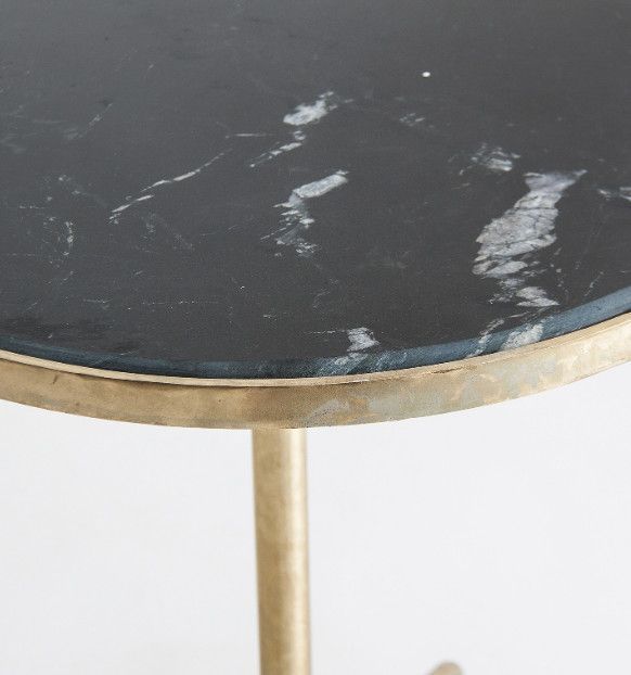 Table de bar ronde marbre noir et métal doré Anato H 61 cm - Photo n°2