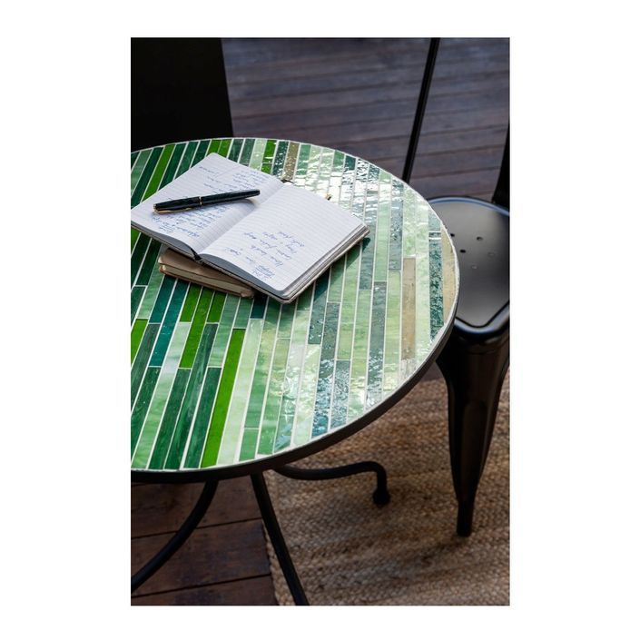 Table de bar verre à mosaïque vert et pieds métal noir Verde - Photo n°4