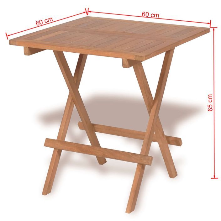 Table de bistro pliable 60x60x65 cm Bois de teck solide 2 - Photo n°5