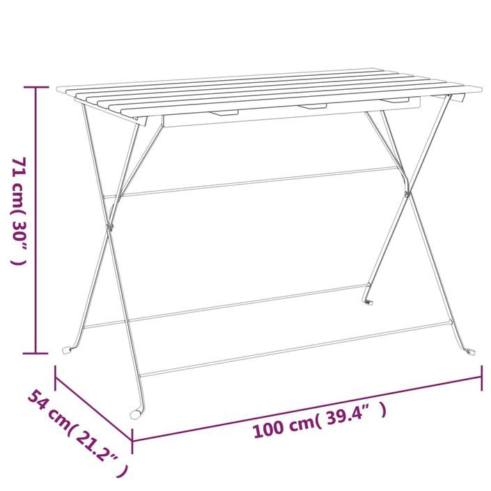 Table de bistro pliante 100x54x71cm Bois acacia solide et acier - Photo n°7