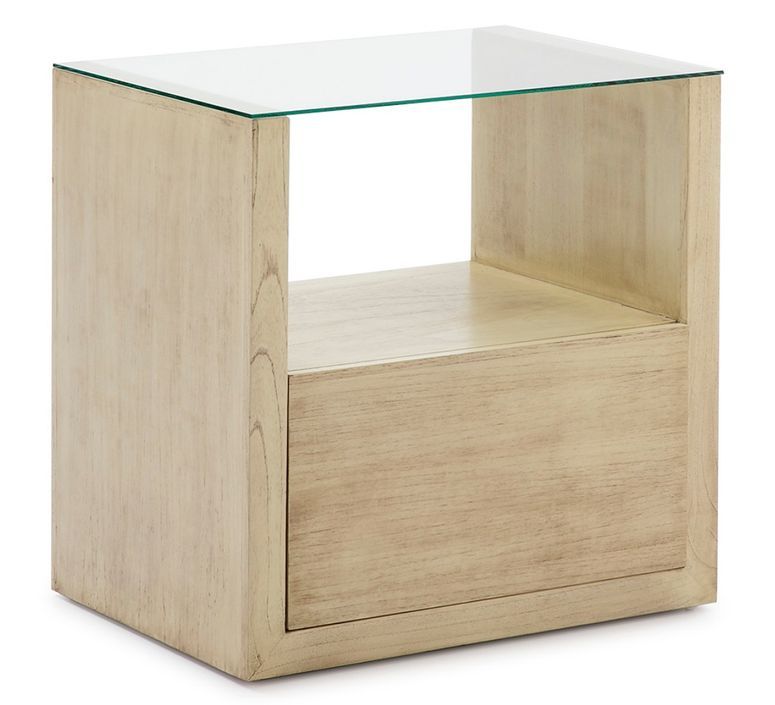 Table de chevet 1 niche 1 tiroir bois clair et verre Kanie L 60 cm - Photo n°1