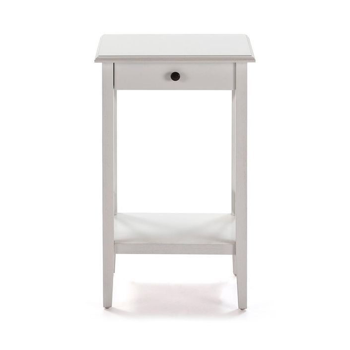 Table de chevet 1 niche 1 tiroir bois massif peint blanc Jina - Photo n°2