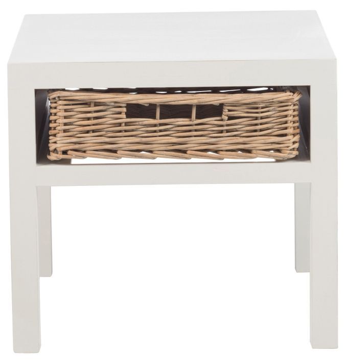 Table de chevet + 1 panier bois massif blanc Bilade L 50 cm - Photo n°3