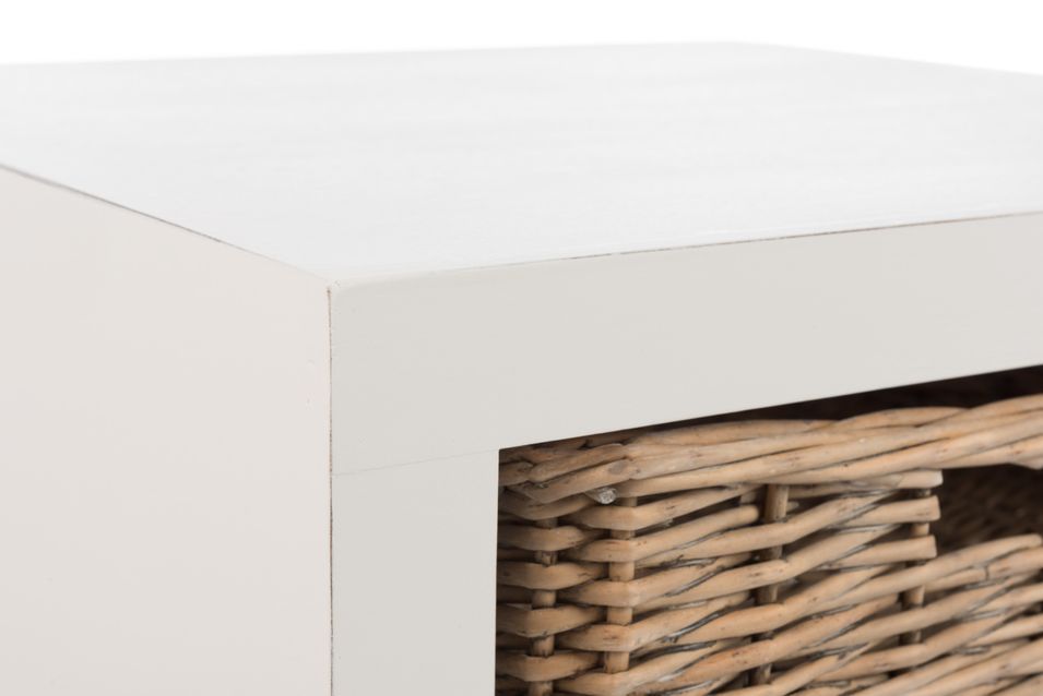 Table de chevet + 1 panier bois massif blanc Bilade L 50 cm - Photo n°5
