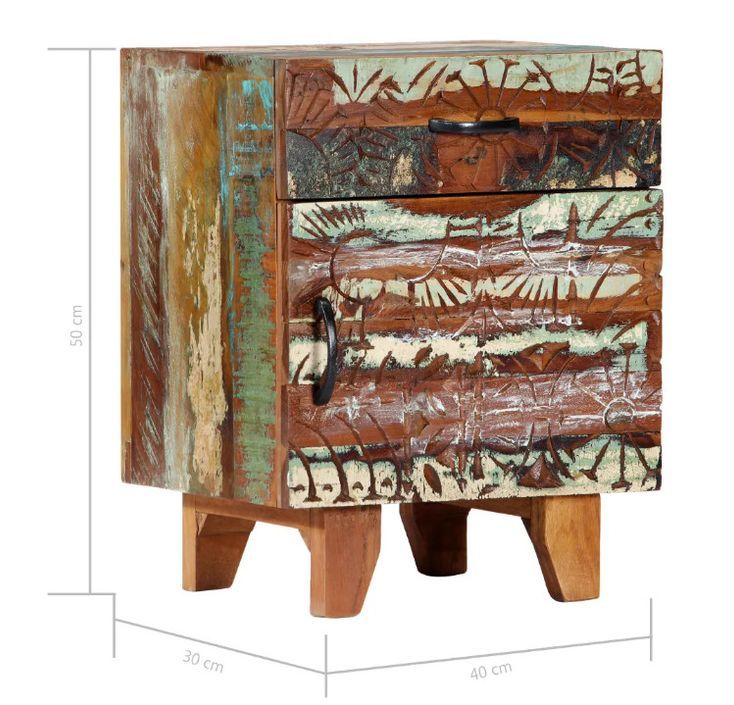 Table de chevet 1 porte 1 tiroir bois massif recyclé - Photo n°9