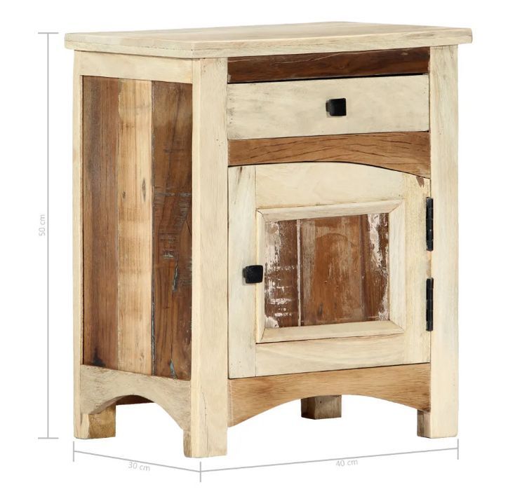 Table de chevet 1 porte 1 tiroir manguier massif clair et bois recyclé Misty - Photo n°8
