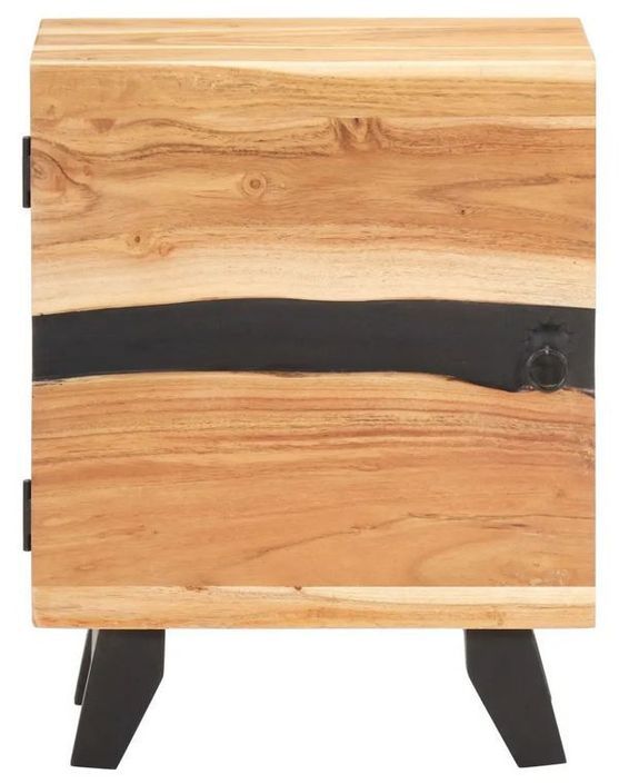 Table de chevet 1 porte acacia massif clair et noir Fiug - Photo n°4