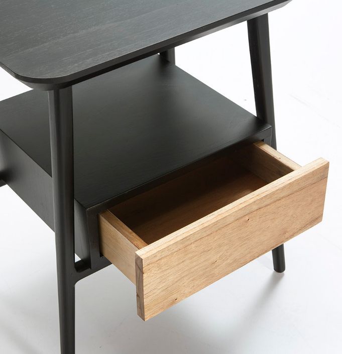 Table de chevet 1 tiroir 1 niche bois massif clair et noir Gus - Photo n°2