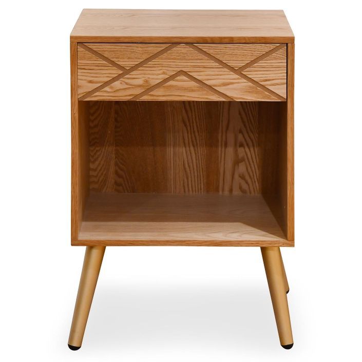 Table de chevet 1 tiroir 1 niche bois naturel et pieds métal Cocoon - Photo n°1