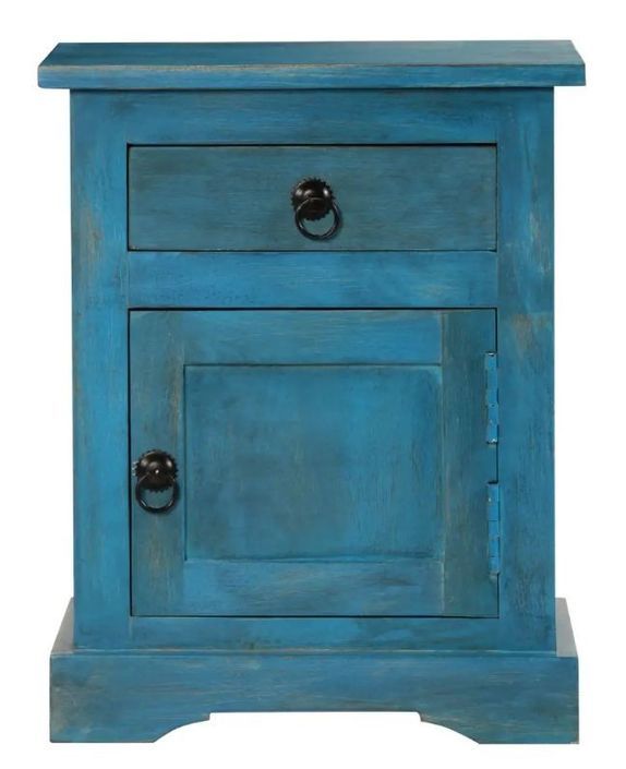 Table de chevet 1 tiroir 1 porte manguier massif bleu Pinkie - Photo n°2
