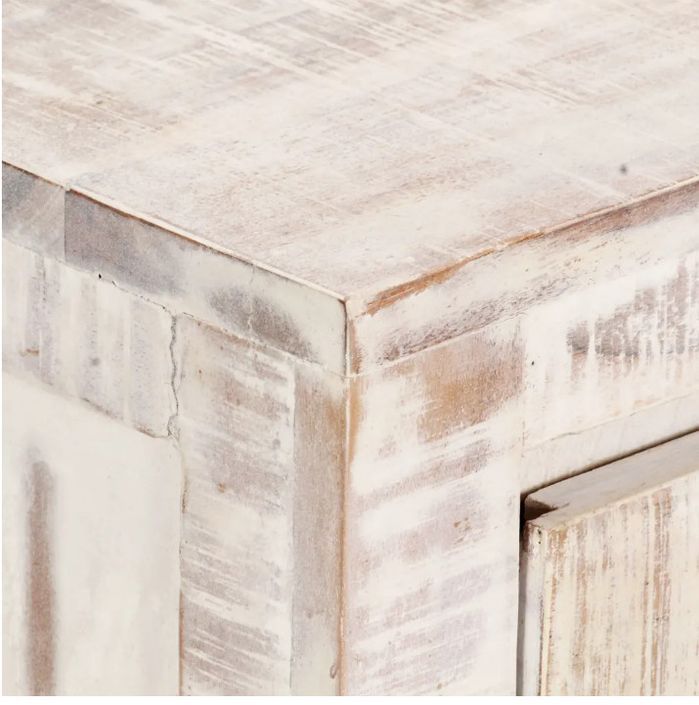 Table de chevet 1 tiroir acacia massif blanc brossé Mulko - Photo n°2