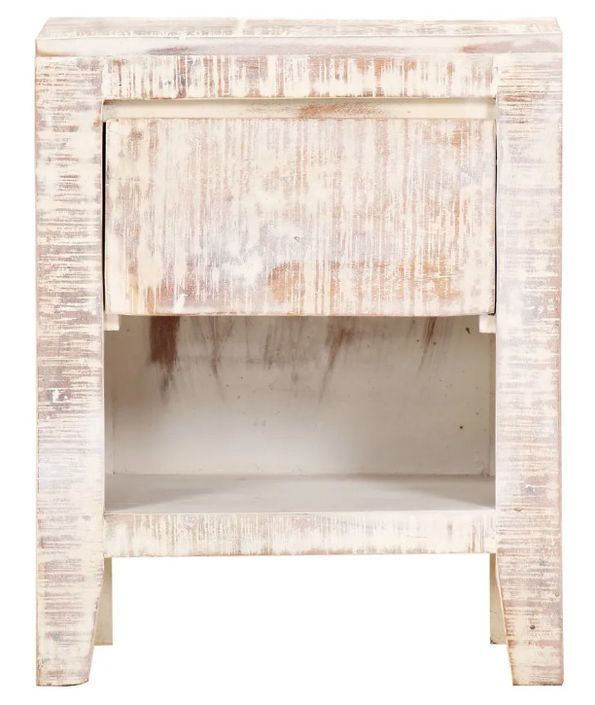 Table de chevet 1 tiroir acacia massif blanc brossé Mulko - Photo n°4