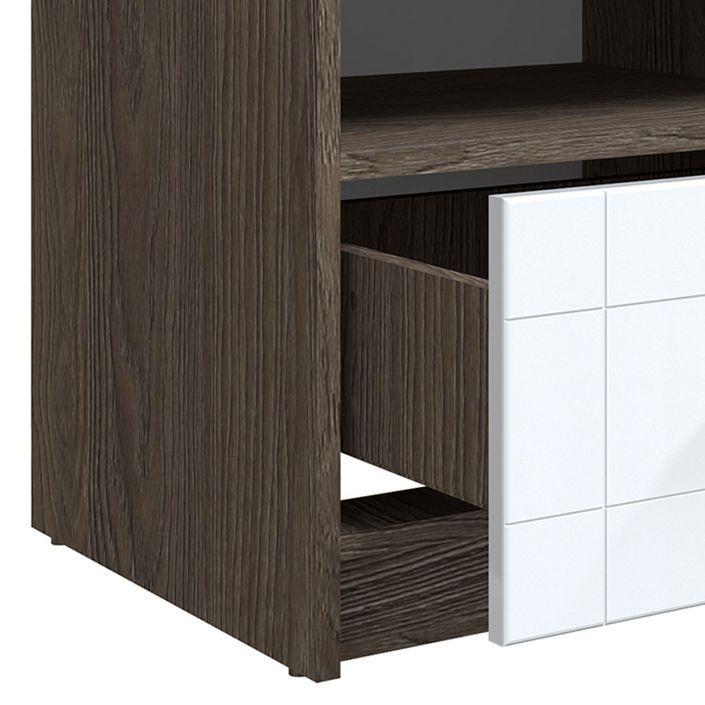 Table de chevet 1 tiroir bois chêne foncé et blanc Essil - Photo n°3