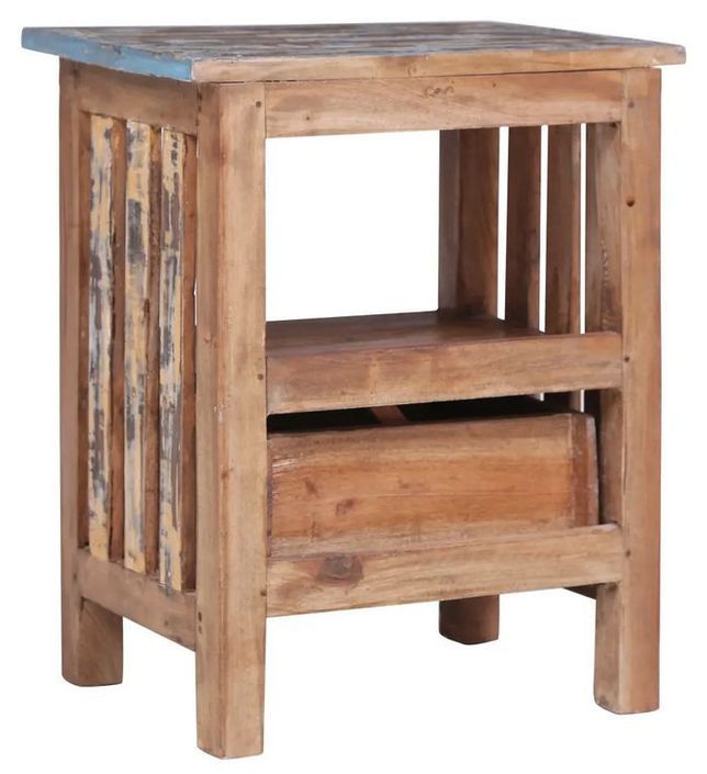 Table de chevet 1 tiroir bois de récupération massif Teref - Photo n°3