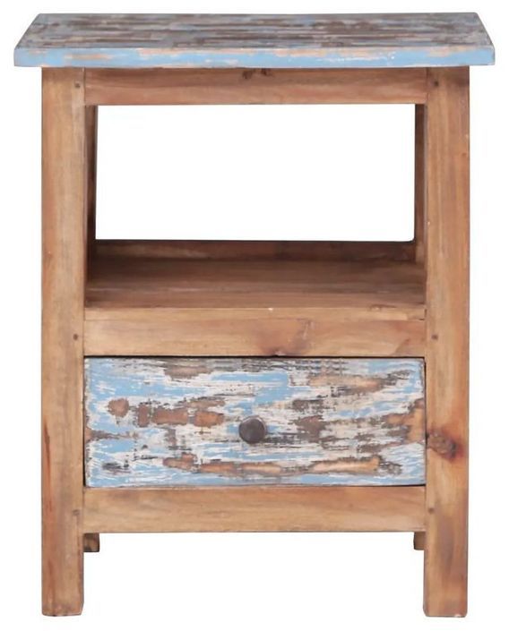 Table de chevet 1 tiroir bois de récupération massif Teref - Photo n°4