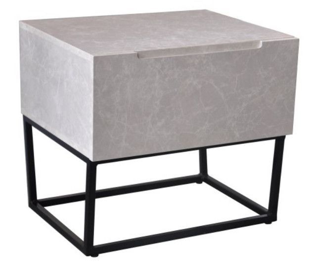 Table de chevet 1 tiroir bois gris et métal noir Logan - Photo n°1