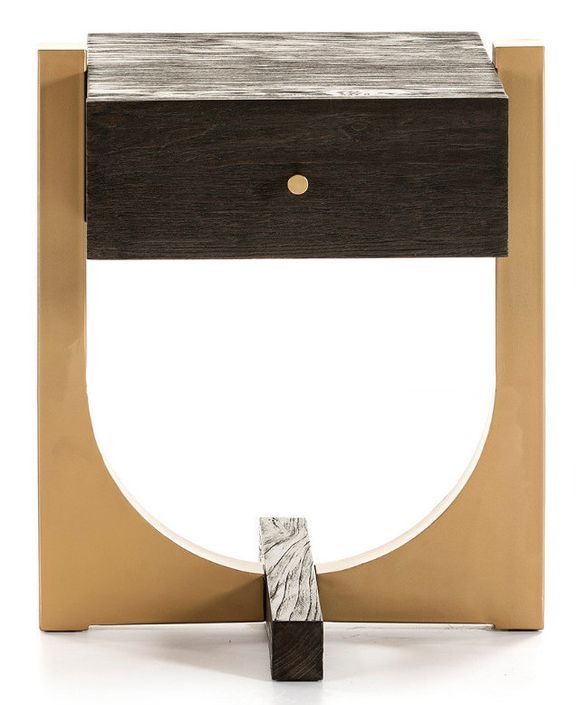 Table de chevet 1 tiroir bois marron foncé et pieds métal doré Sixty - Photo n°2