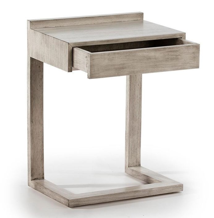 Table de chevet 1 tiroir bois massif grisé voilé Anie - Photo n°3