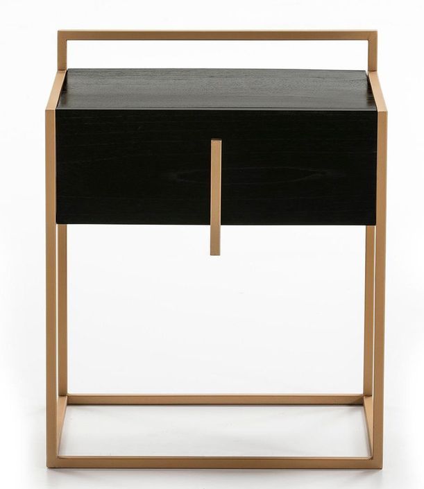 Table de chevet 1 tiroir bois massif noir et métal doré Oslo - Photo n°2