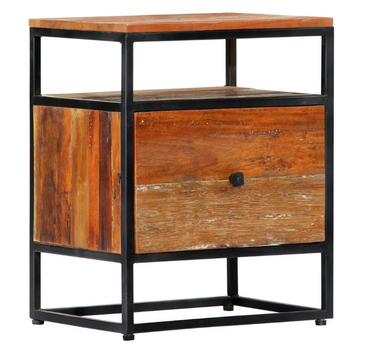 Table de chevet 1 tiroir bois massif recyclé et métal noir Cloust - Photo n°1