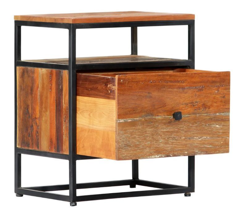 Table de chevet 1 tiroir bois massif recyclé et métal noir Cloust - Photo n°3