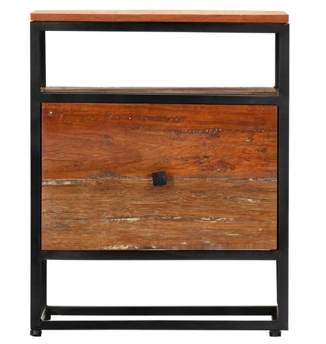 Table de chevet 1 tiroir bois massif recyclé et métal noir Cloust - Photo n°5