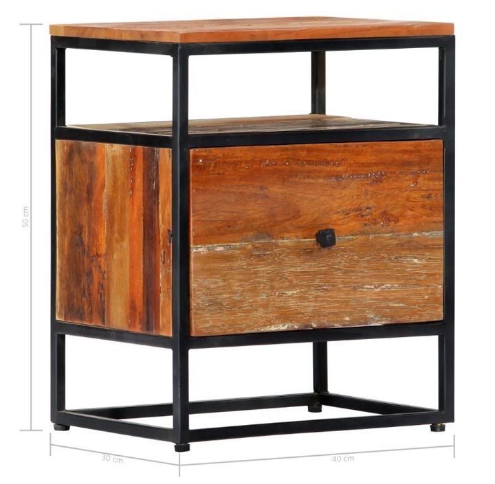 Table de chevet 1 tiroir bois massif recyclé et métal noir Cloust - Photo n°8