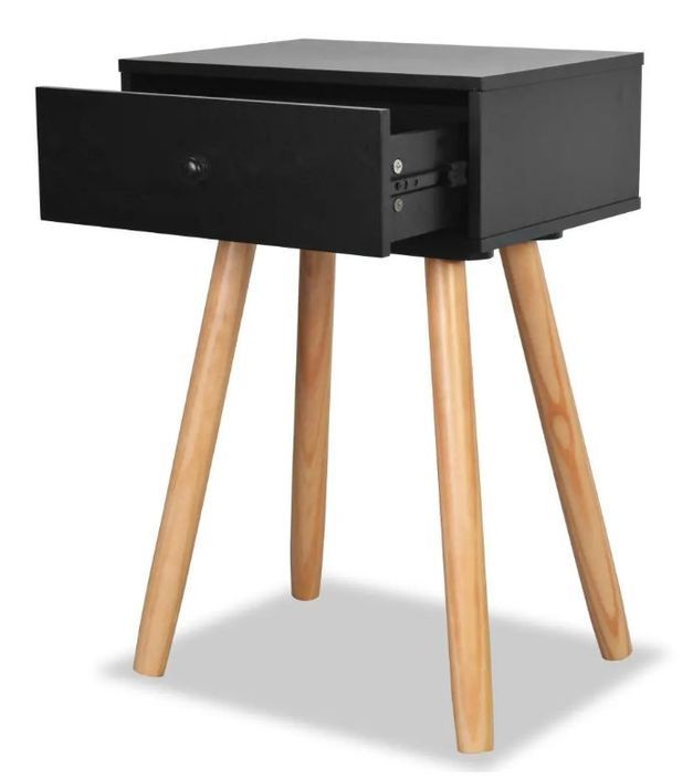 Table de chevet 1 tiroir bois noir et pieds pin massif clair Tonay - Lot de 2 - Photo n°4