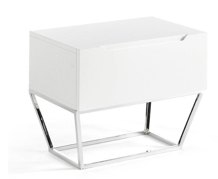 Table de chevet 1 tiroir bois plaqué chêne et pieds métal blanc Blina - Photo n°1