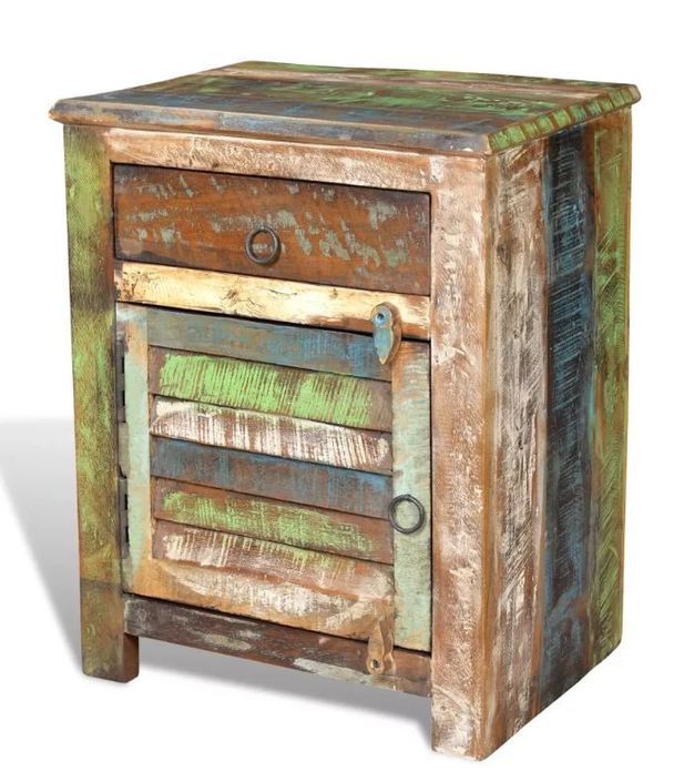 Table de chevet 1 tiroir et 1 porte bois massif recyclé Moust - Photo n°1