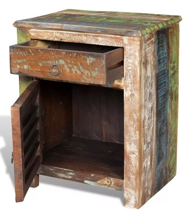 Table de chevet 1 tiroir et 1 porte bois massif recyclé Moust - Photo n°3