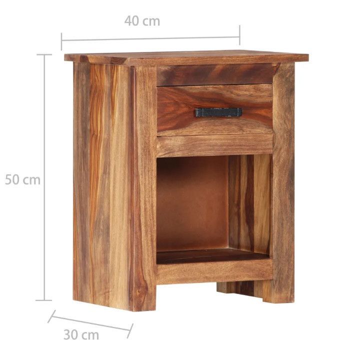 Table de chevet 1 tiroir sesham massif foncé Malib - Photo n°7