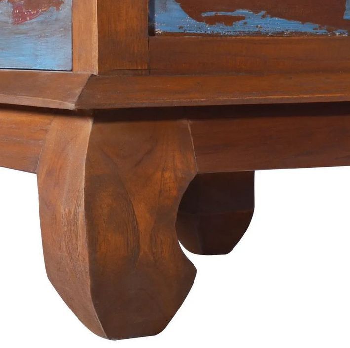 Table de chevet 1 tiroir teck massif récupéré foncé Piness - Photo n°8