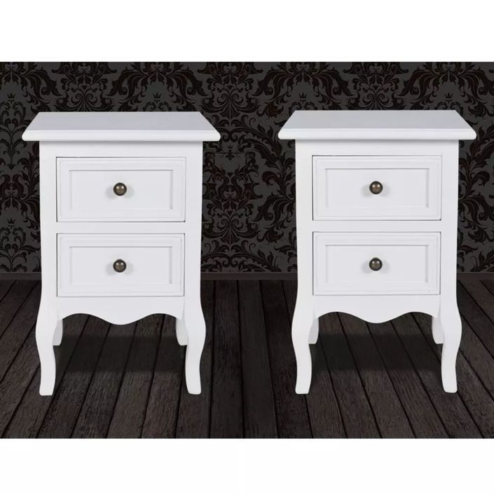 Table de chevet 2 pcs avec 2 tiroirs MDF Blanc - Photo n°3