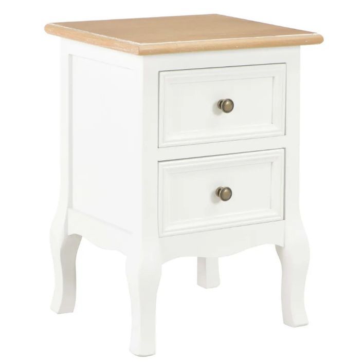 Table de chevet 2 tiroirs bois clair et blanc Naomie - Lot de 2 - Photo n°1