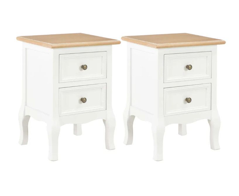 Table de chevet 2 tiroirs bois clair et blanc Naomie - Lot de 2 - Photo n°2