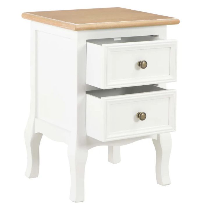 Table de chevet 2 tiroirs bois clair et blanc Naomie - Lot de 2 - Photo n°3