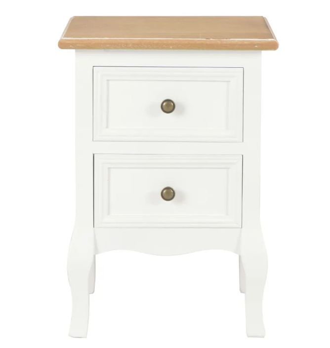 Table de chevet 2 tiroirs bois clair et blanc Naomie - Lot de 2 - Photo n°4