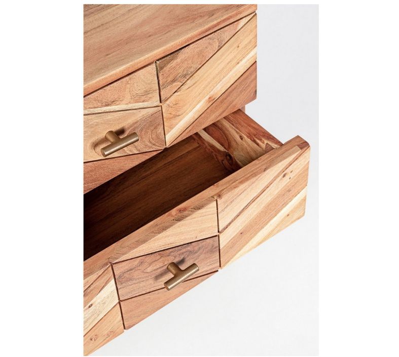 Table de chevet 2 tiroirs bois d'acacia et pieds acier doré mat Dinka 50 cm - Lot de 2 - Photo n°3
