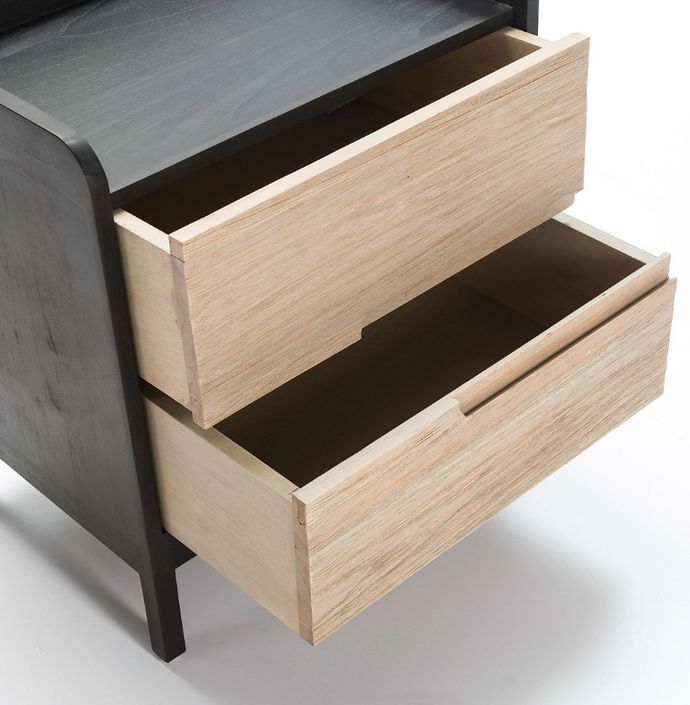 Table de chevet 2 tiroirs bois gris voilé et noir Lain - Photo n°2