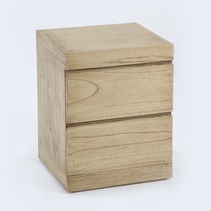 Table de chevet 2 tiroirs bois massif cérusé Nico - Photo n°1