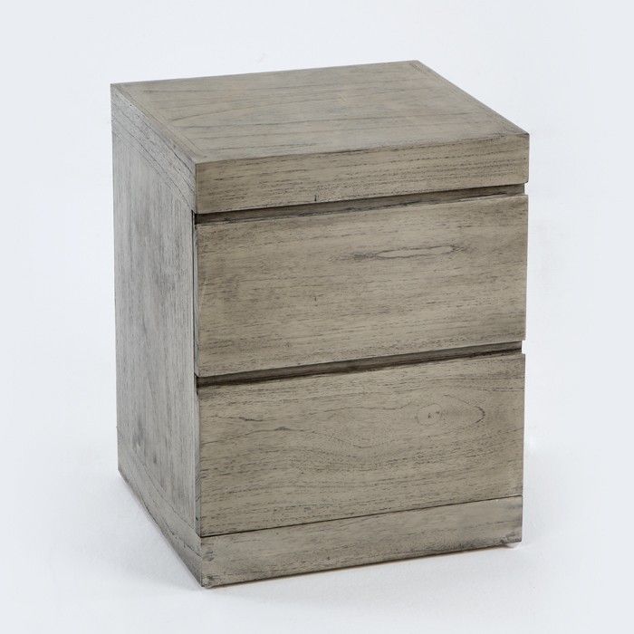 Table de chevet 2 tiroirs bois massif grisé voilé Nico - Photo n°1