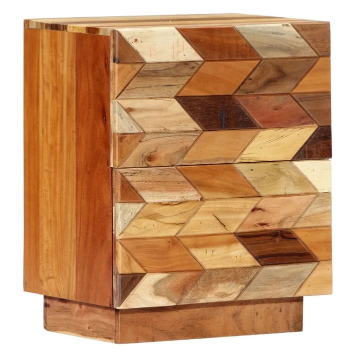 Table de chevet 2 tiroirs bois massif recyclé Ray - Photo n°1